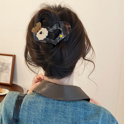 豹纹小狗爱心发夹女盘发发饰