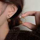 复古咖色美拉德圆球耳环女春秋小众设计高级感耳钉轻奢气质耳饰品
