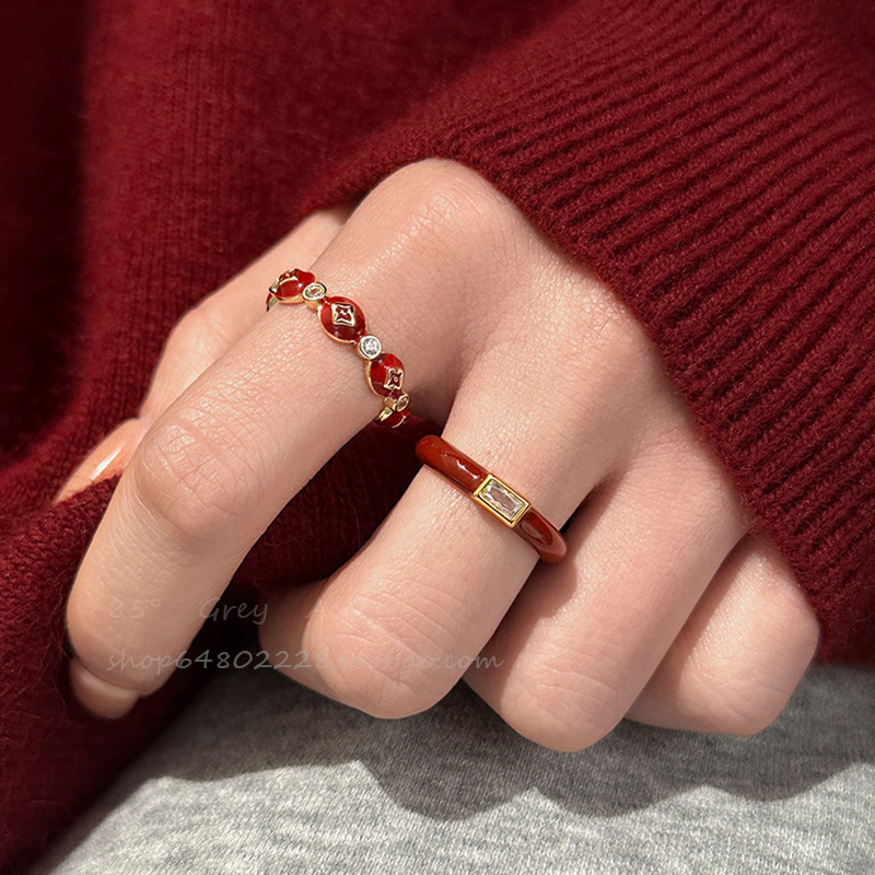 高级感滴釉安可拉红色锆石戒指