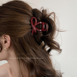 复古气质酒红色半扎发抓女2026新款爆款高级感发夹盘发抓夹头饰品