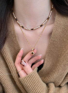 美拉德虎眼石珍珠串珠项链女