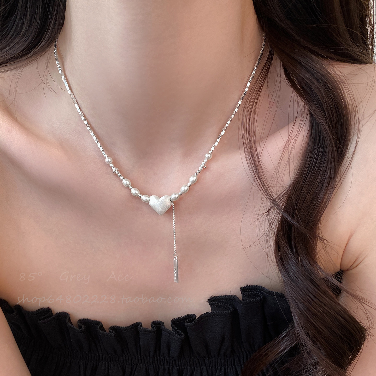新款心形爱心碎银子项链INS风