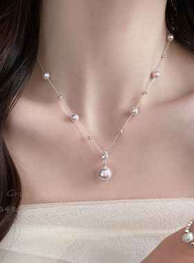 法式曼塔玫瑰珍珠项链女