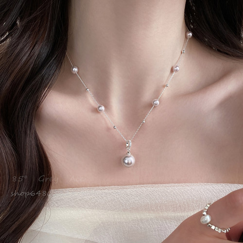 法式曼塔玫瑰珍珠项链女