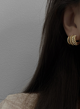 欧美复古金属C形圈圈耳钉女2026年新款潮气质耳环小众高级感耳饰