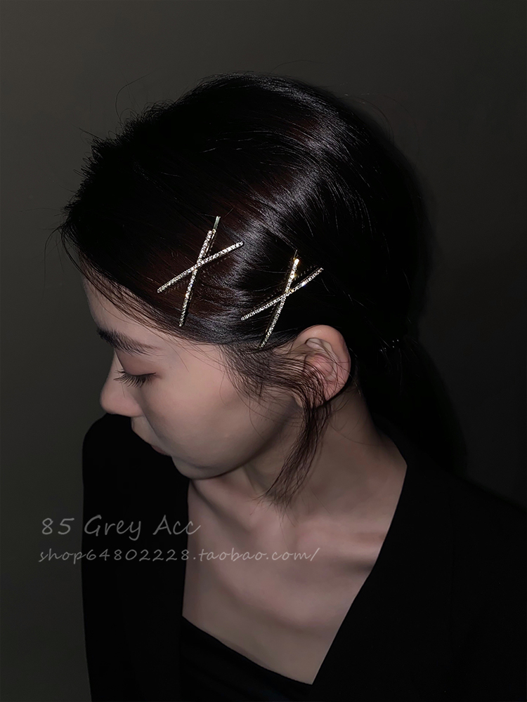 ins85度交叉镶钻侧边刘海发夹