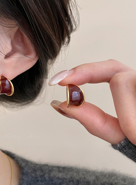 复古红色滴釉耳环女氛围感气质耳钉2026年新款爆款高级感新年耳饰