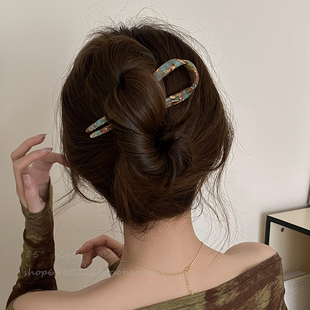 高级感醋酸U型发簪女夏国风旗袍丸子头盘发簪子2025新款发叉头饰