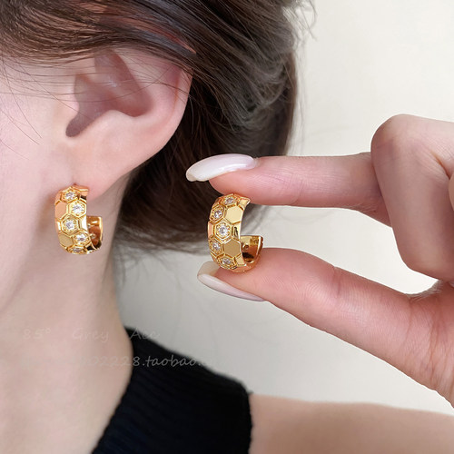 电镀锆石C形耳环时尚简约巨好看