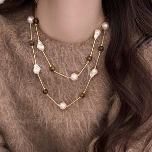 巴洛克珍珠项链长款毛衣链女秋冬简约百搭高级感轻奢小众叠戴配饰