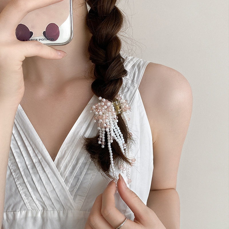 超仙温柔公主珍珠流苏半扎发夹