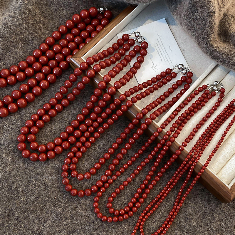 安可拉红色珍珠磁吸扣项链