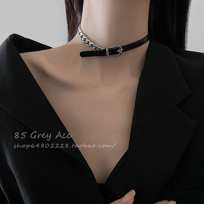 短款皮革choker锁骨链