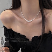 施家渐变大小珍珠项链女ins网红气质百搭轻奢高级感满天星锁骨链