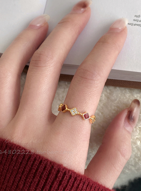 新中式红色滴釉开口戒指女