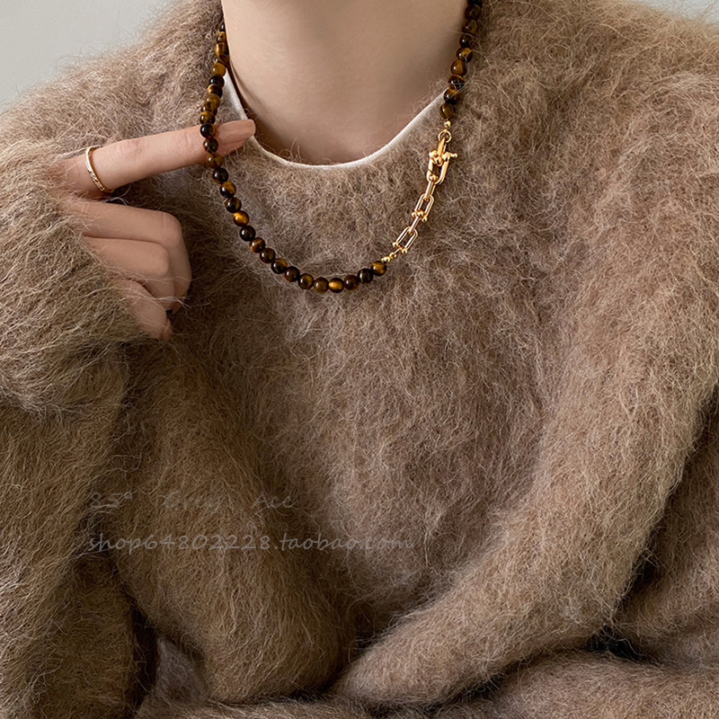 复古美拉德气质虎眼石款串珠项链