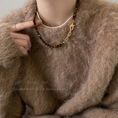 复古美拉德气质虎眼石款 串珠项链女秋冬轻奢毛衣链气质高级感颈链