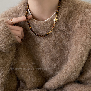 复古美拉德气质虎眼石款 串珠项链女秋冬轻奢毛衣链气质高级感颈链