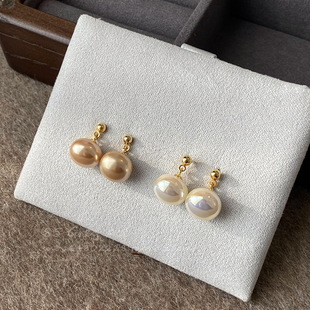 施家馒头珍珠耳坠女轻奢气质耳钉s925银针法式高级感耳环爆款耳饰