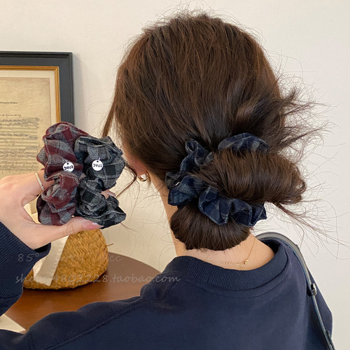 复古格纹小肠发圈韩系小众