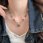 高级感天然石珍珠串珠吊坠项链女法式 轻奢小众颈链锁骨链气质配饰