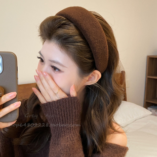 毛呢宽边高颅顶发箍女秋冬日常外戴洗脸压发头箍韩系复古气质发卡