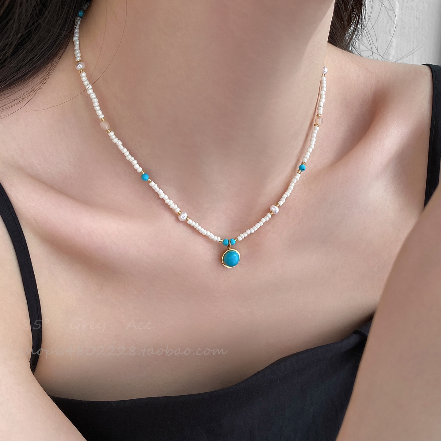 法式新款复古蓝色天然石串珠珍珠