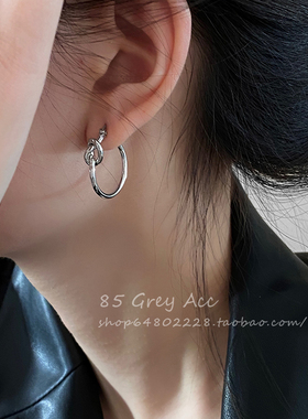 85度灰ins冷淡风绳结耳环女潮流百搭素圈耳钉耳扣小众设计感耳饰