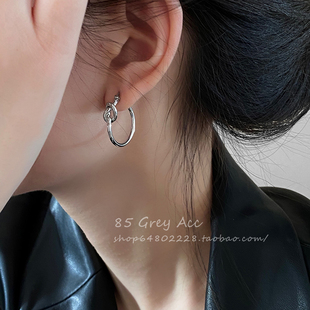 85度灰ins冷淡风绳结耳环女潮流百搭素圈耳钉耳扣小众设计感耳饰
