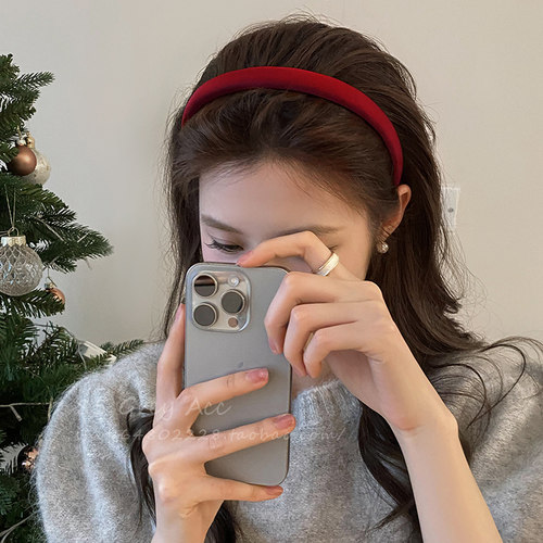 高级感复古红色细款海绵发箍女秋冬高颅顶压发洗脸头箍气质发饰品