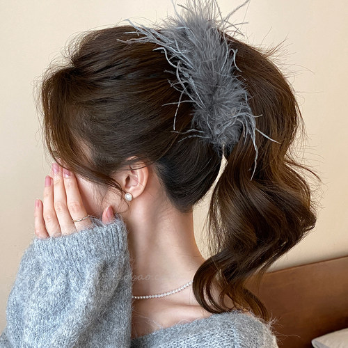 大号羽毛香蕉夹女高马尾发夹