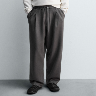 3046385 秋季 反绒皮效果宽松阔腿系带褶裤 男装 802 新品
