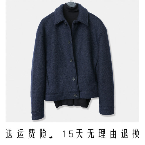 ZA男装翻领秋冬廓形珠皮呢夹克