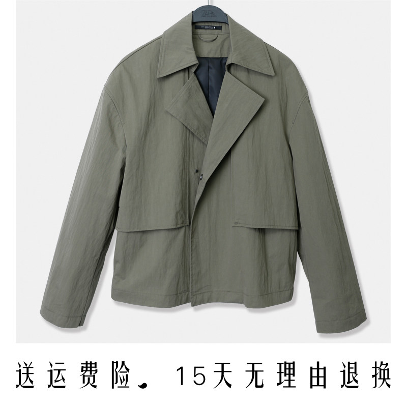春秋季新品ZA男装轻薄科技面料暗排扣夹克短款风衣8281103