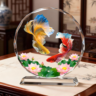 双锦鲤图摆件年年有余莲花鲤鱼运财聚财客厅办公室电视柜家居摆台