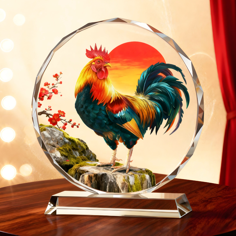 大公鸡水晶摆台雄鸡生财招财桌面办公室客厅中式高档创意新款摆件