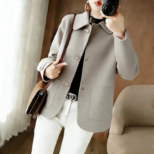 高级感外套 妈妈装 双面毛呢大衣秋冬韩版 显瘦呢子毛呢小个洋气短款