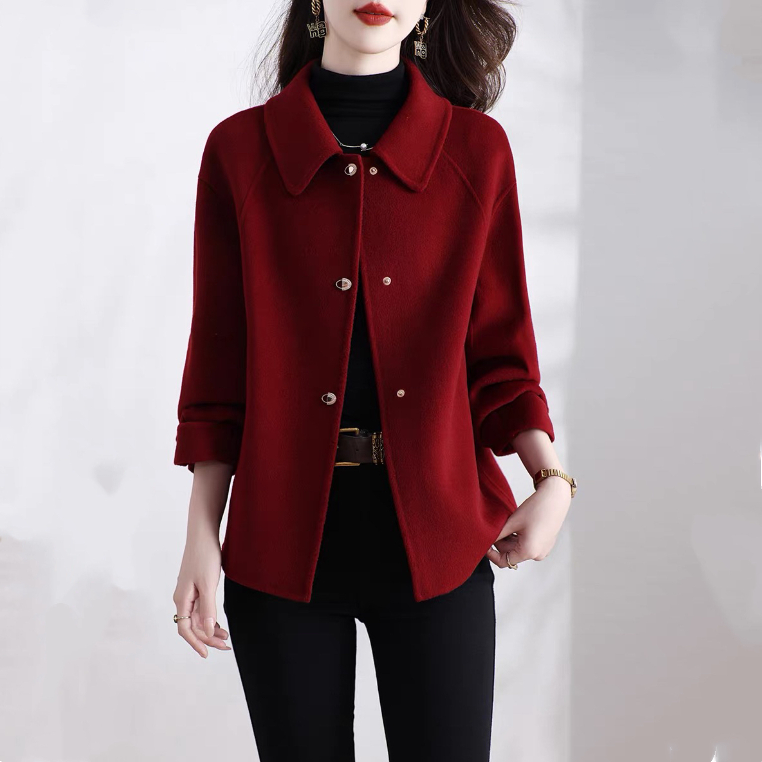 新款双面绒大衣女短款显瘦小个子羊毛呢韩系双面呢高档外套秋冬