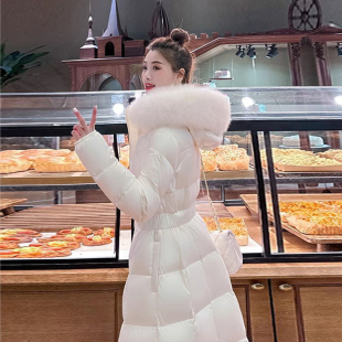 2024冬新款 保暖轻奢加厚收腰羽绒棉服外套女 过膝高端大毛领修身