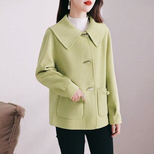 2024新款双面呢羊毛大衣高端娃娃领牛角扣双面绒羊毛呢女短款外套