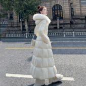 设计感羽绒棉服女长款 2025年冬季 新款 连帽加厚棉袄收腰显瘦外套