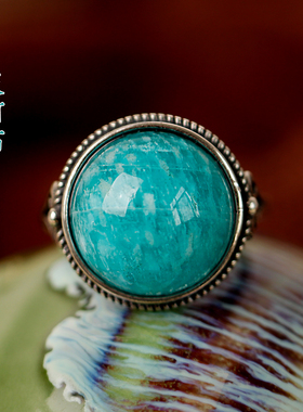 天然天河石绿色勇气宝石戒指