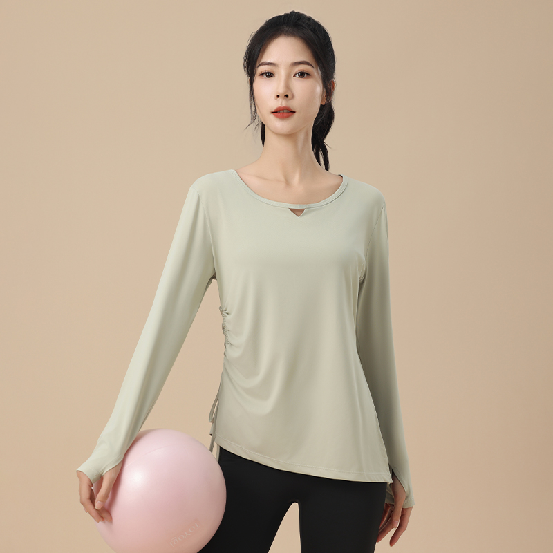 普拉提瑜伽服上衣女速干衣宽松大码显瘦运动健身2025新款休闲长袖