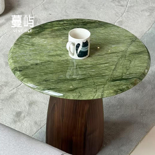 胡桃木色天然大理石奢石边几