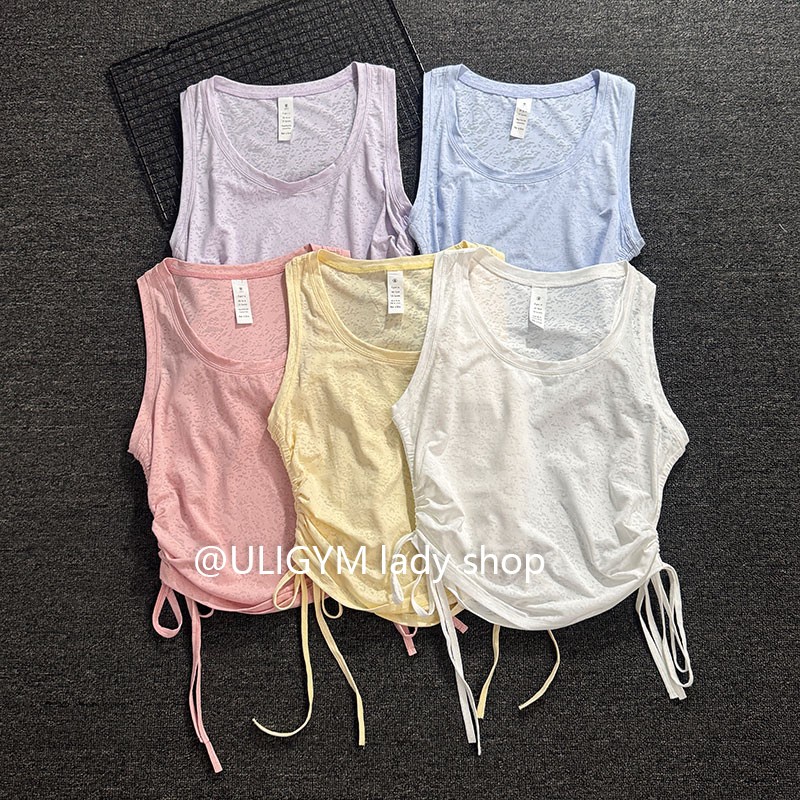ULIGYM运动背心女镂空速干无袖上衣透气健身跑步瑜伽服抽绳罩衫