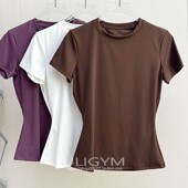 裸感高弹运动短袖 T恤女遮肉显瘦健身瑜伽跑步训练上衣