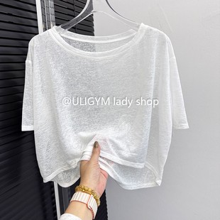 春夏透气蛀虫纱瑜伽服上衣短袖透视罩衫宽松休闲运动服T恤健身衣