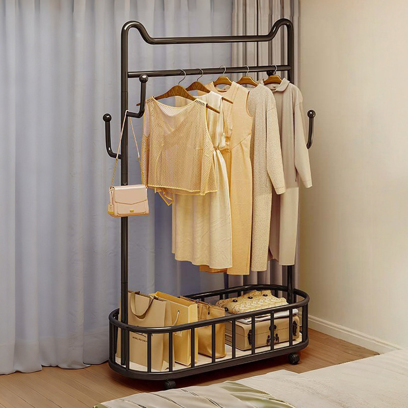 卧室简易落地衣帽架带脏衣篮