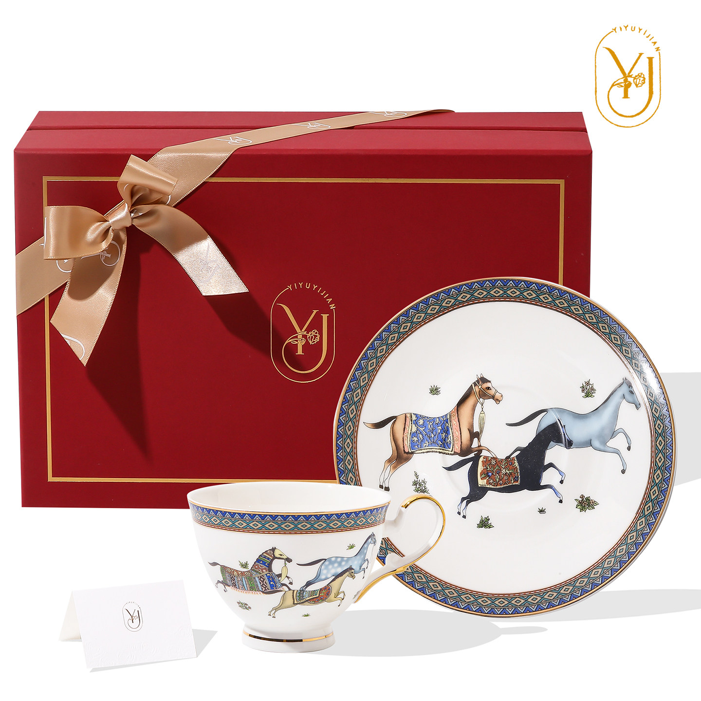 咖啡杯高级感轻奢高颜值马年新年礼物复古下午茶骨瓷杯碟骏马杯子