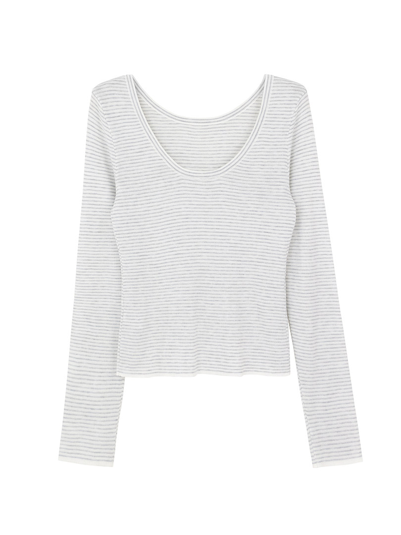 White striped long-sleeve cropped top